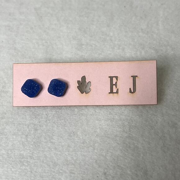 Blue Square Druzy Stud Earrings - Picture 1 of 4